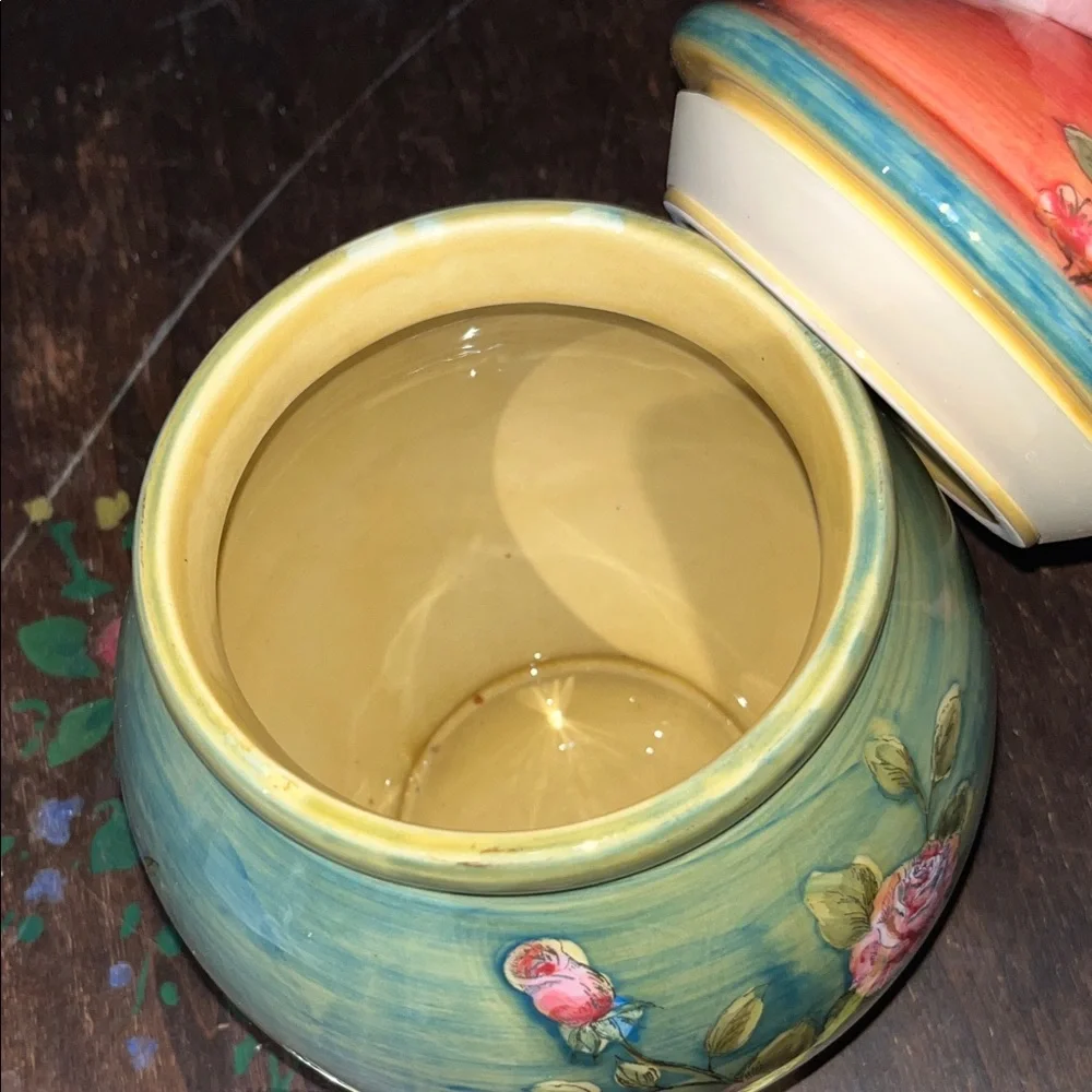Pink Rose Multicolor Ceramic Storage Jar
